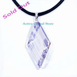 Sold Faceted Natural Clear Rock Crystal Quartz in Diamond Shape Sterling Silver Pendant  & Black Rope Necklace Gift